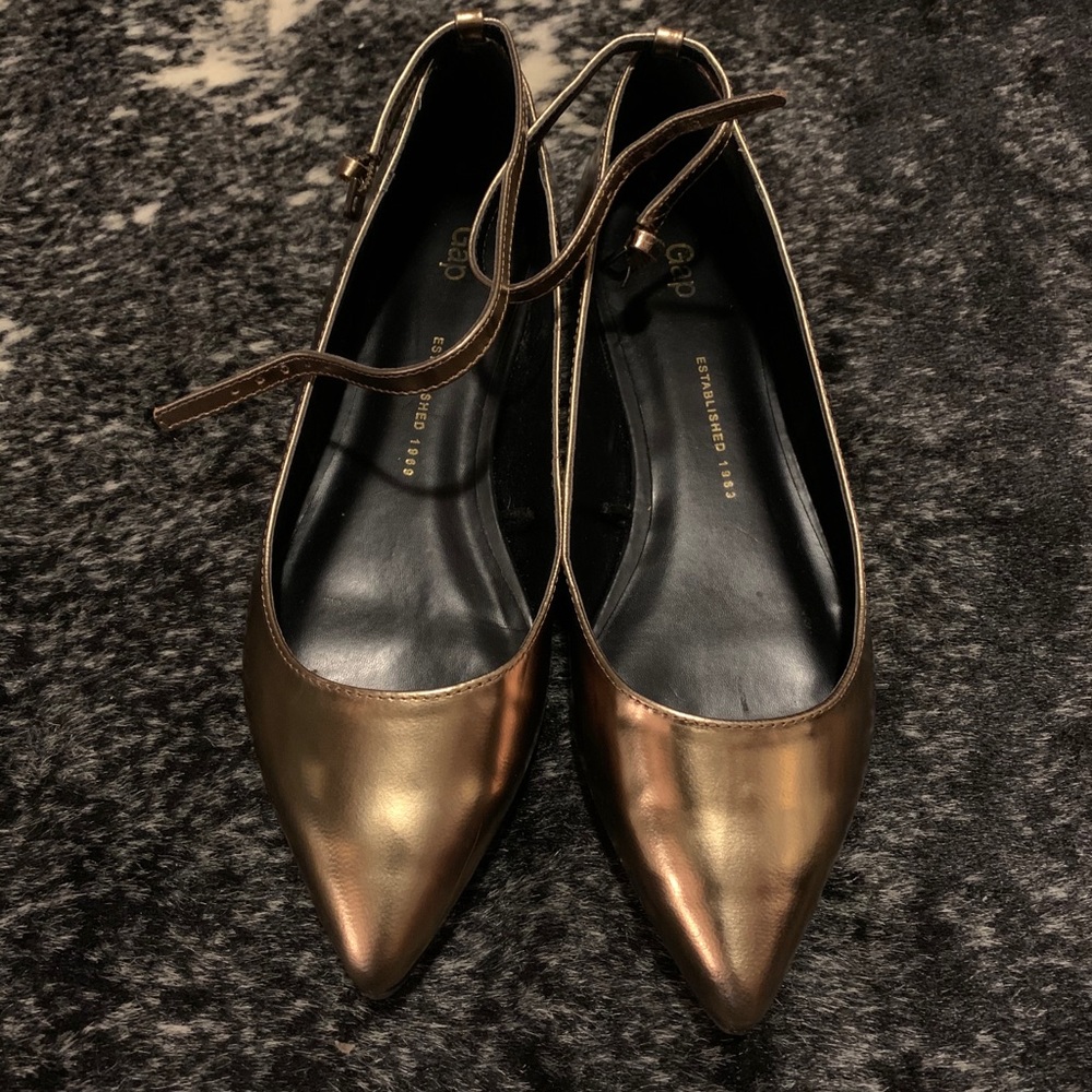 Bronze Gap Ballet Flats with Ankle Strap